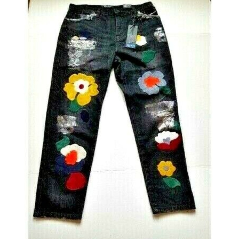 DEJA BLEU BLACK PATCH JEANS sz 28 NWT